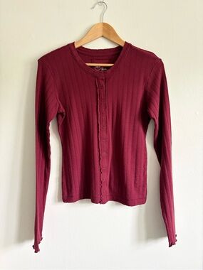Aerie Pointelle Cardi T-Shirt in Burgundy NEW